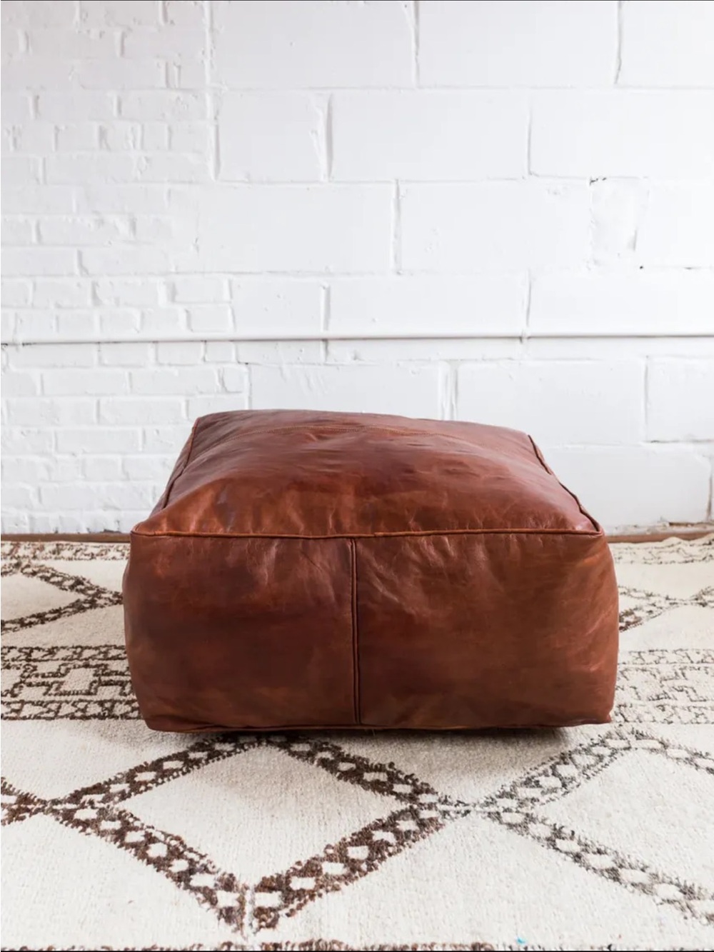 Premium Brown Leather Pouf Ottoman - Home Accents